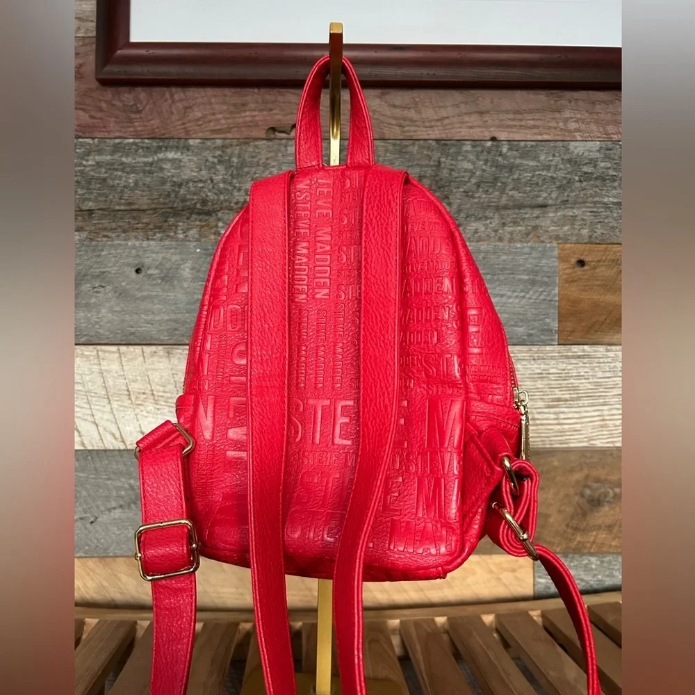 Steve Madden Red Embossed Logo Mini Backpack - Picture 5 of 11
